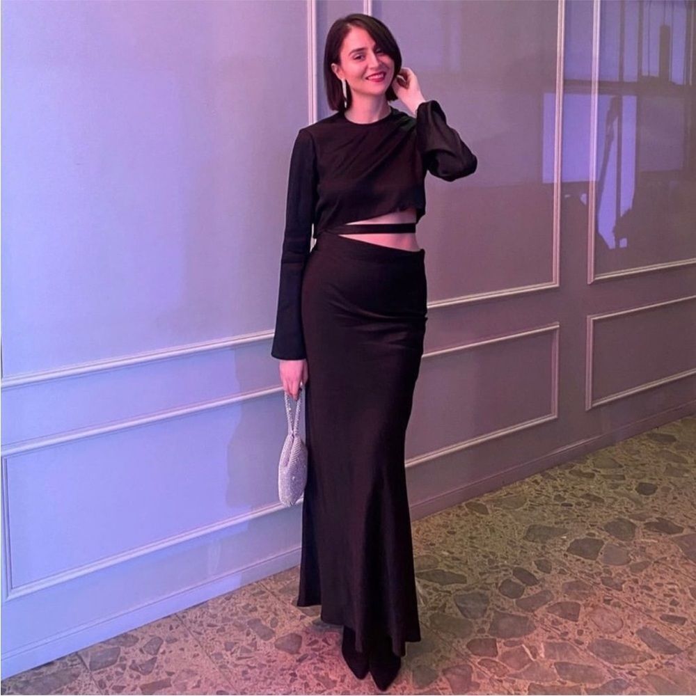 Zara Black Long Sleeve Cut-Out Dress